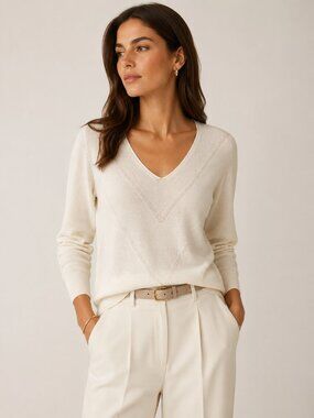 LOFT Ivory V-Neck Lightweight Knit Sweater